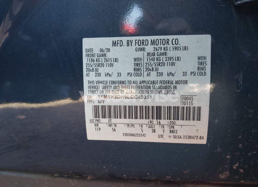 Photo 9 of 2020 Ford Explorer XLT (VIN 1FMSK8DH9LGC40351)