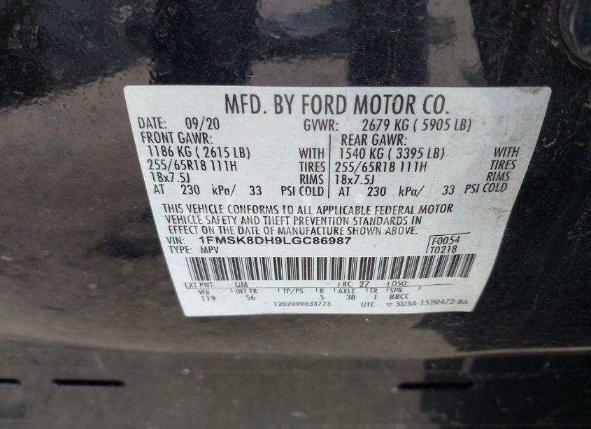 Photo 9 of 2020 Ford Explorer XLT (VIN 1FMSK8DH9LGC86987)