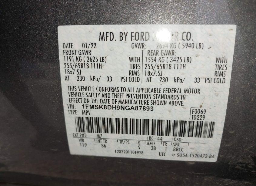 Photo 9 of 2022 Ford Explorer XLT (VIN 1FMSK8DH9NGA87893)