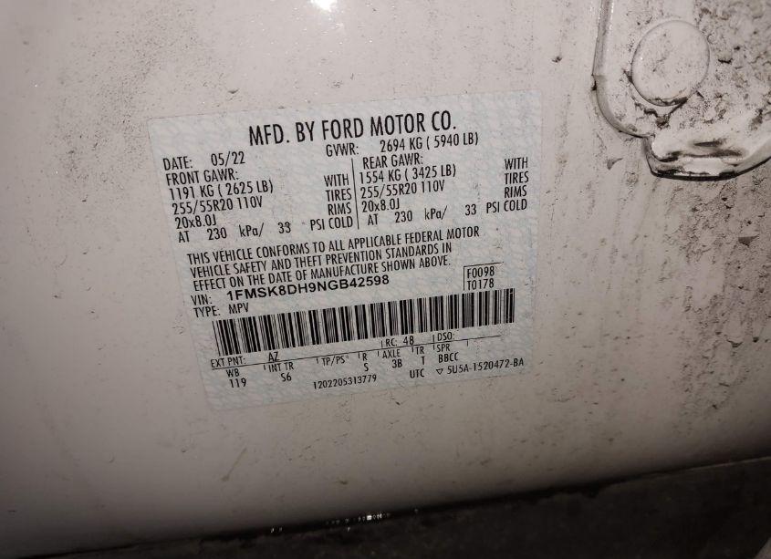 Photo 9 of 2022 Ford Explorer XLT (VIN 1FMSK8DH9NGB42598)