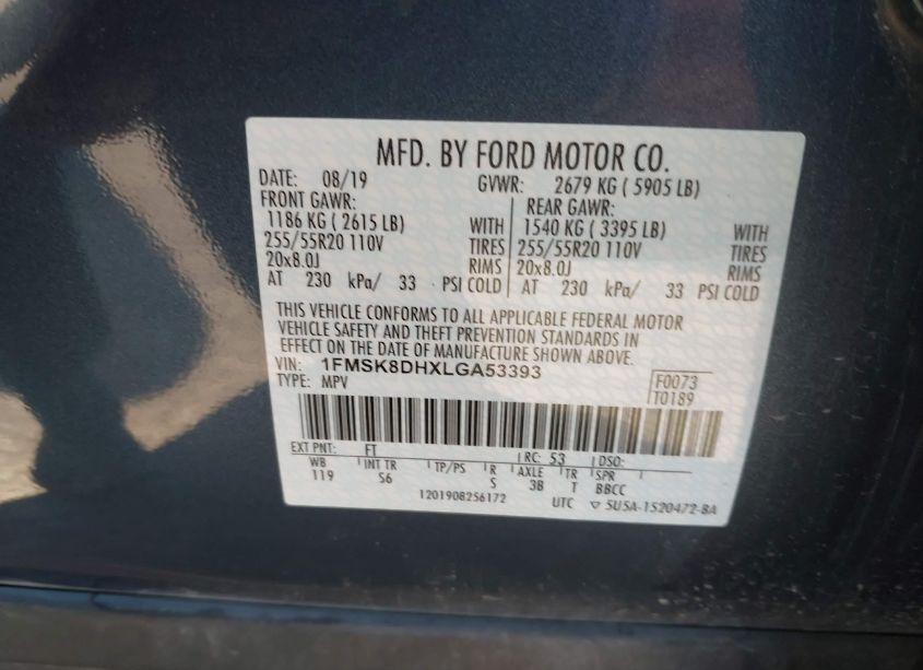 Photo 9 of 2020 Ford Explorer XLT (VIN 1FMSK8DHXLGA53393)