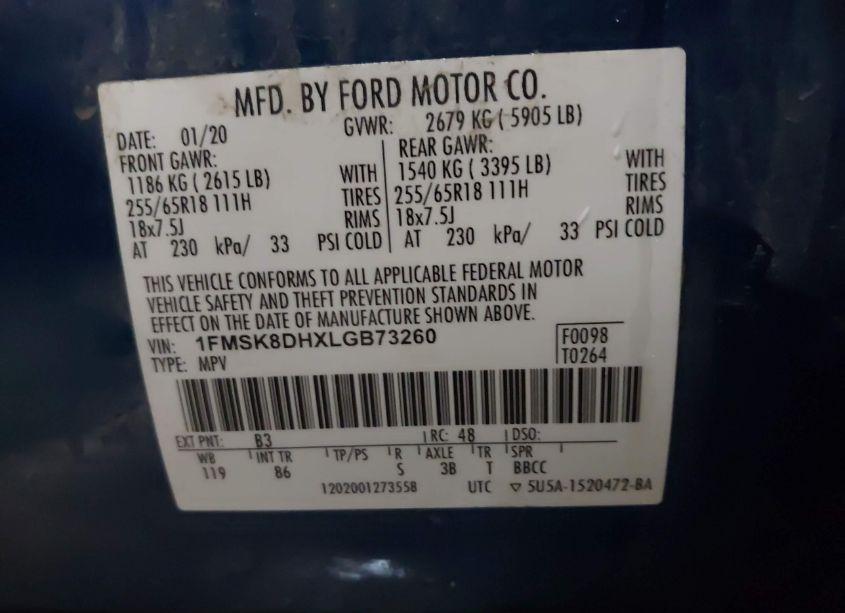 Photo 9 of 2020 Ford Explorer XLT (VIN 1FMSK8DHXLGB73260)