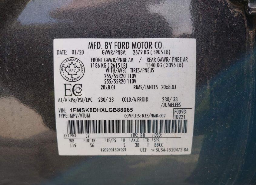 Photo 9 of 2020 Ford Explorer XLT (VIN 1FMSK8DHXLGB88065)