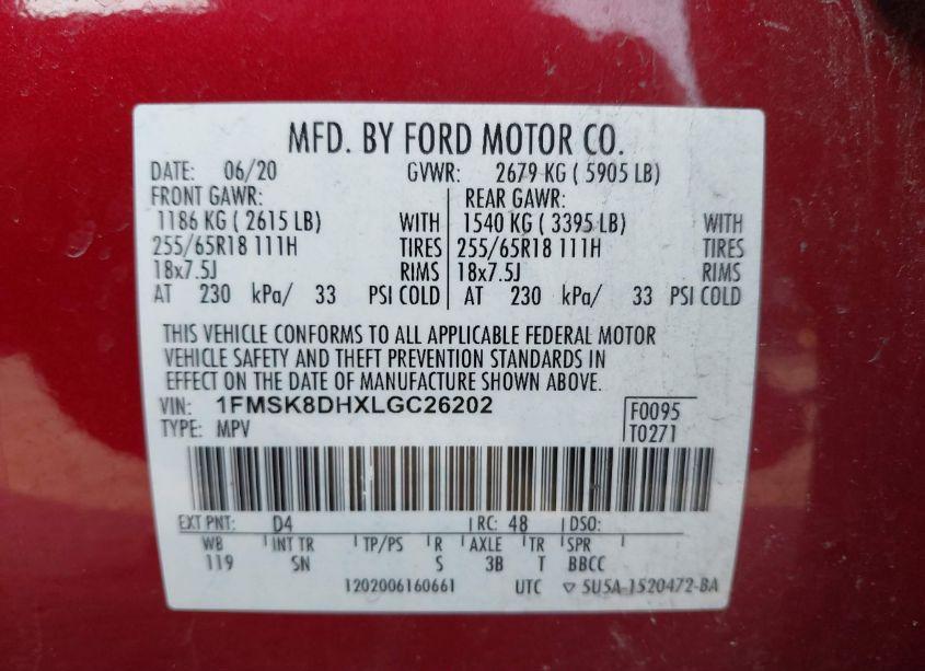 Photo 9 of 2020 Ford Explorer XLT (VIN 1FMSK8DHXLGC26202)