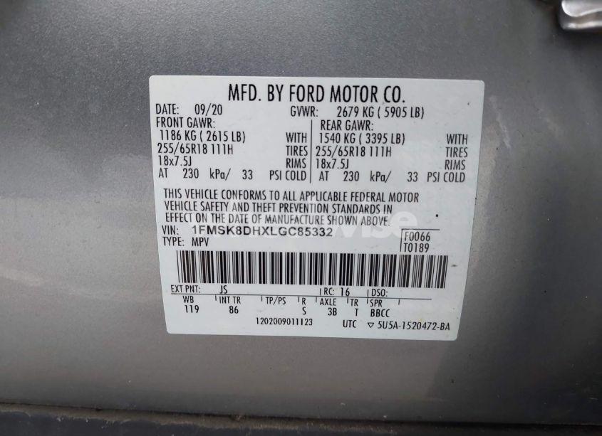 Photo 9 of 2020 Ford Explorer XLT (VIN 1FMSK8DHXLGC85332)