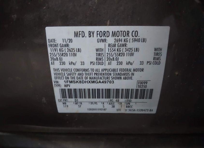 Photo 9 of 2021 Ford Explorer XLT (VIN 1FMSK8DHXMGA49703)