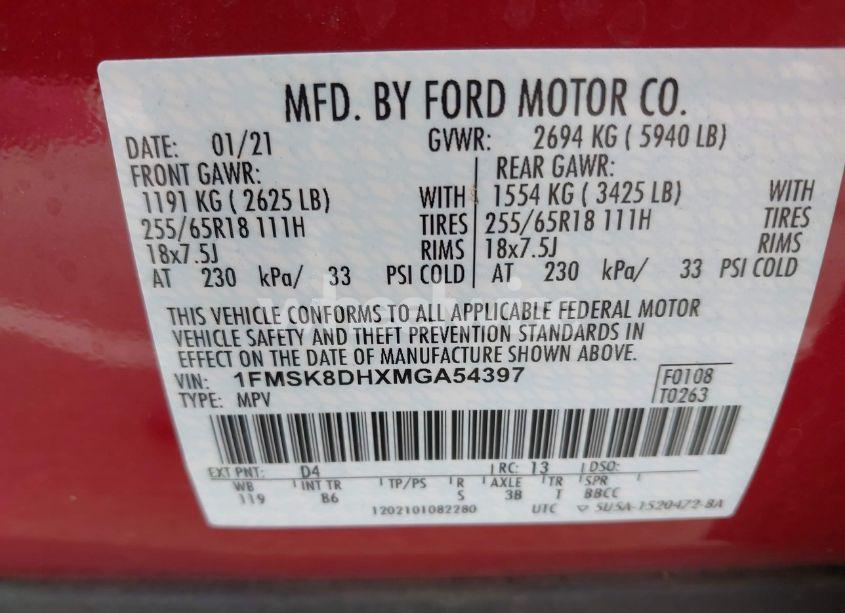 Photo 9 of 2021 Ford Explorer XLT (VIN 1FMSK8DHXMGA54397)