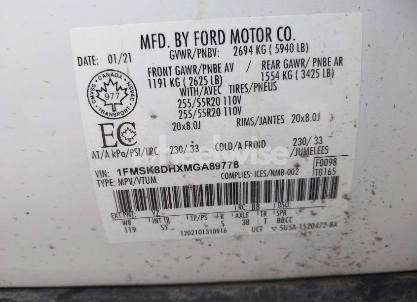 Photo 9 of 2021 Ford Explorer XLT (VIN 1FMSK8DHXMGA89778)