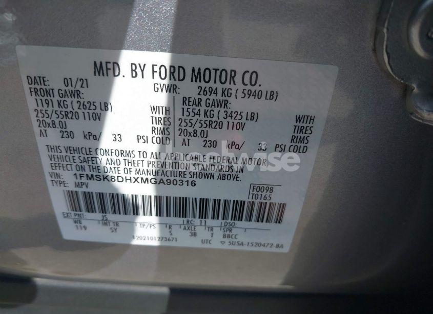 Photo 9 of 2021 Ford Explorer XLT (VIN 1FMSK8DHXMGA90316)
