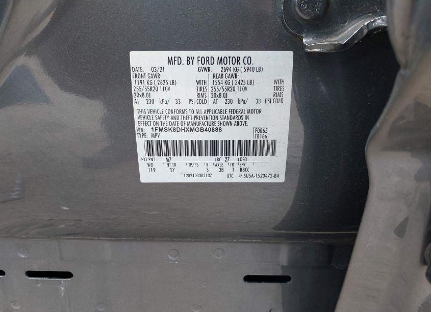 Photo 9 of 2021 Ford Explorer XLT (VIN 1FMSK8DHXMGB40888)