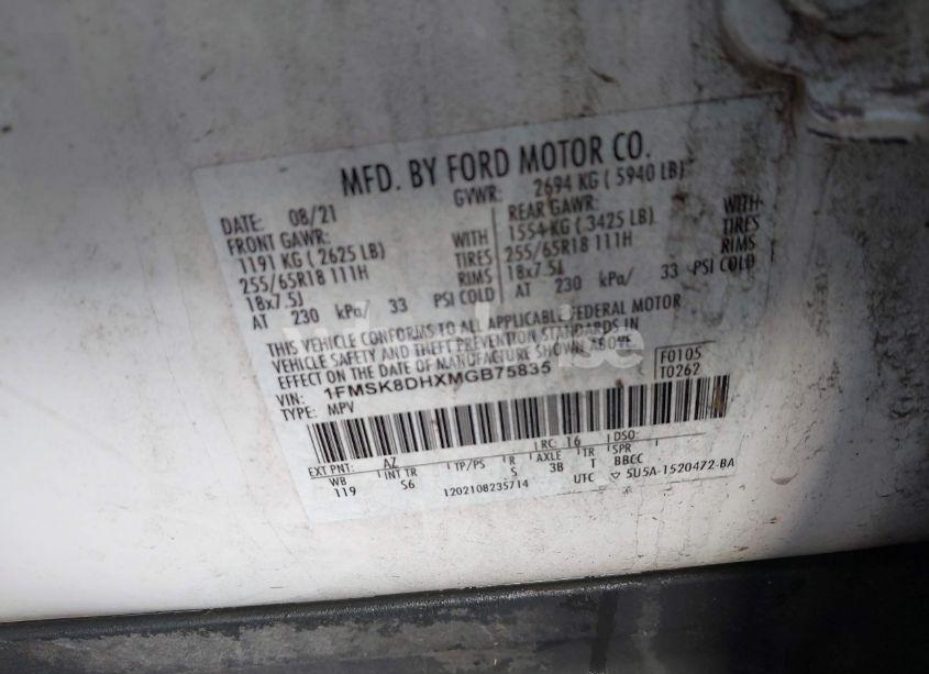 Photo 9 of 2021 Ford Explorer XLT (VIN 1FMSK8DHXMGB75835)