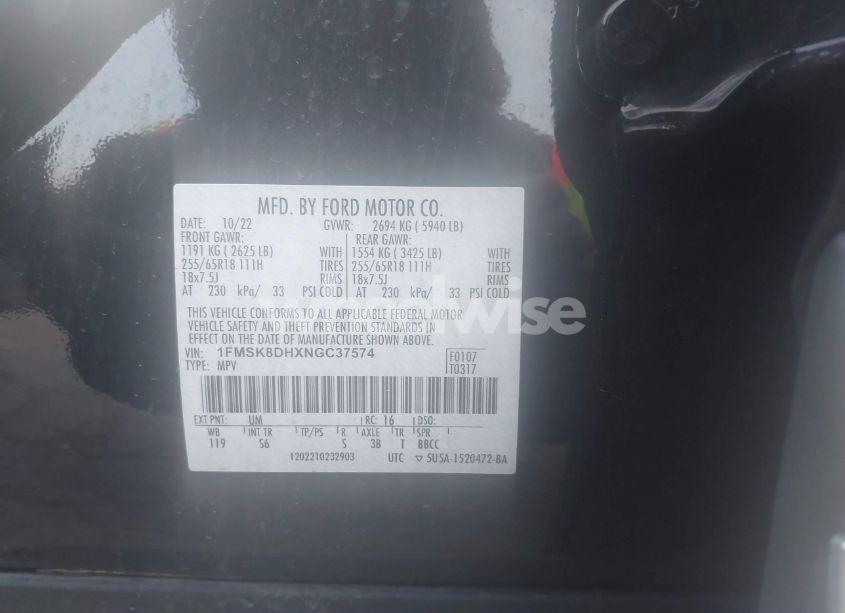 Photo 9 of 2022 Ford Explorer XLT (VIN 1FMSK8DHXNGC37574)