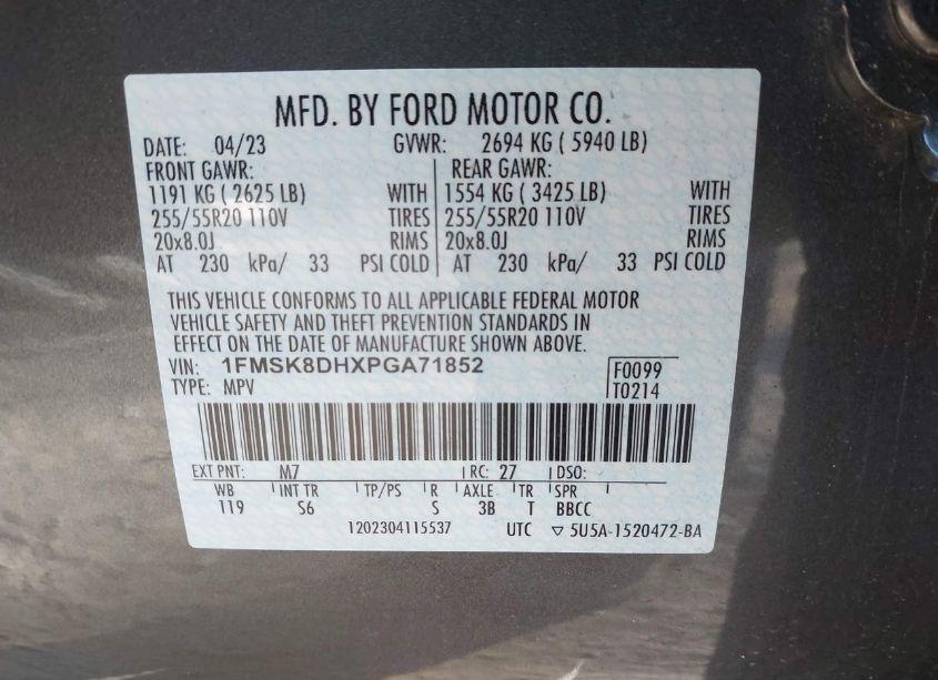 Photo 9 of 2023 Ford Explorer XLT (VIN 1FMSK8DHXPGA71852)