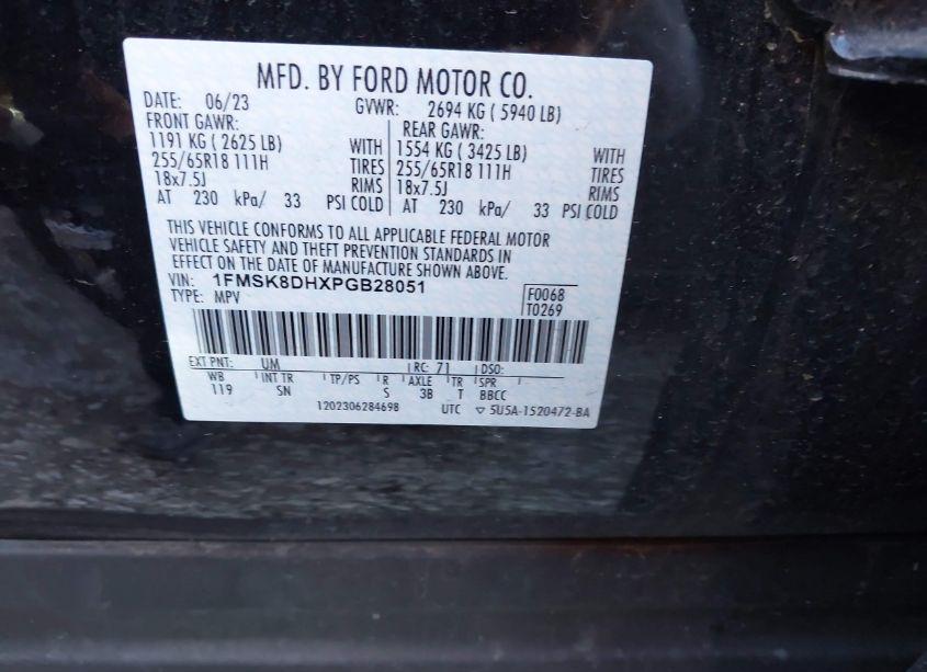 Photo 9 of 2023 Ford Explorer XLT (VIN 1FMSK8DHXPGB28051)