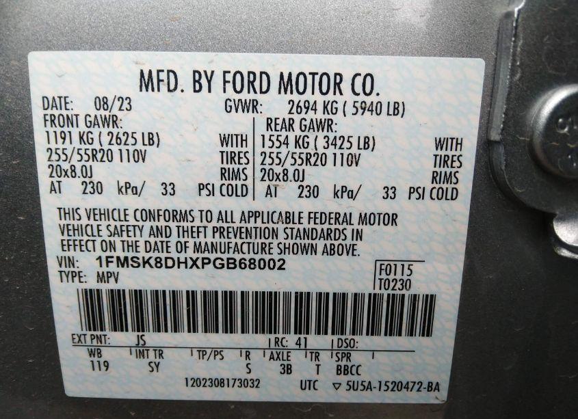Photo 9 of 2023 Ford Explorer XLT (VIN 1FMSK8DHXPGB68002)