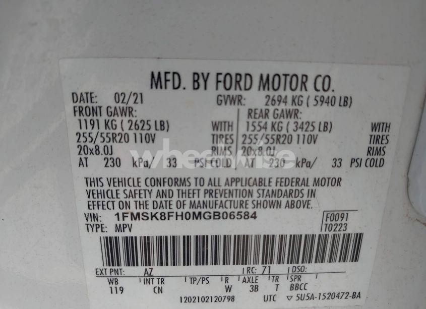 Photo 9 of 2021 Ford Explorer LIMITED (VIN 1FMSK8FH0MGB06584)