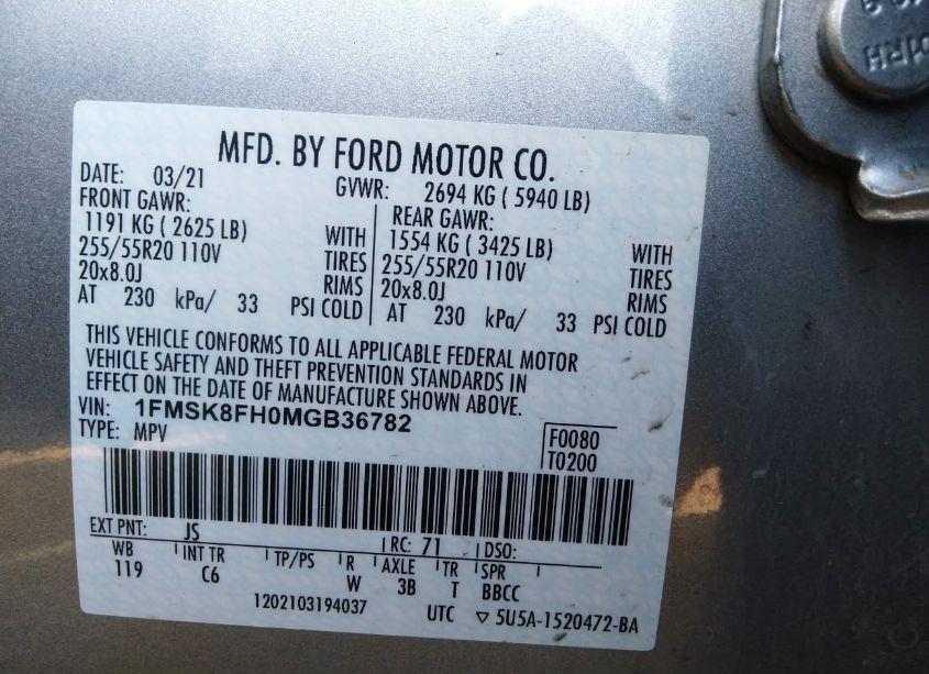 Photo 9 of 2021 Ford Explorer LIMITED (VIN 1FMSK8FH0MGB36782)