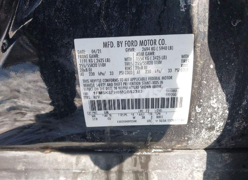 Photo 9 of 2021 Ford Explorer LIMITED (VIN 1FMSK8FH0MGB52383)