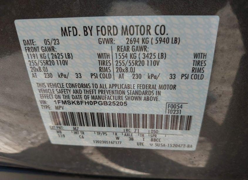 Photo 9 of 2023 Ford Explorer LIMITED (VIN 1FMSK8FH0PGB25205)