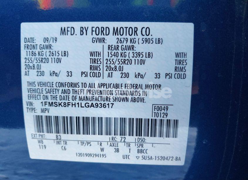 Photo 9 of 2020 Ford Explorer LIMITED (VIN 1FMSK8FH1LGA93617)