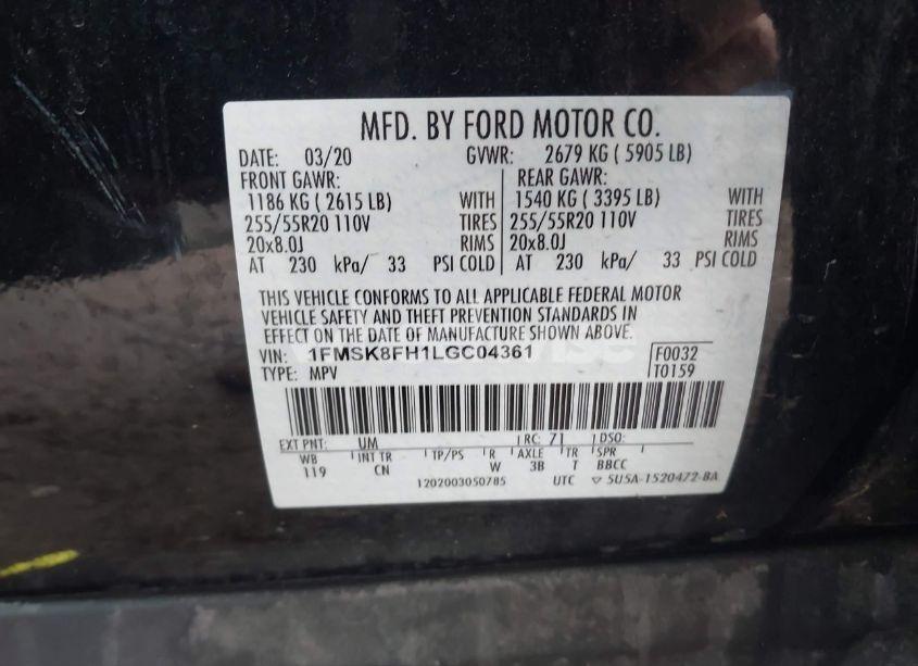 Photo 9 of 2020 Ford Explorer LIMITED (VIN 1FMSK8FH1LGC04361)