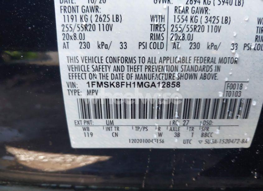 Photo 9 of 2021 Ford Explorer LIMITED (VIN 1FMSK8FH1MGA12858)