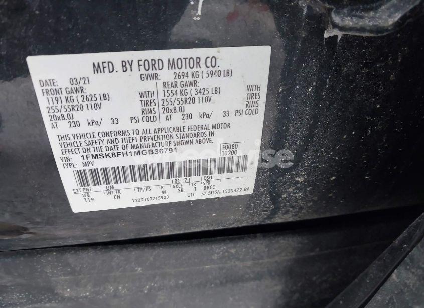 Photo 9 of 2021 Ford Explorer LIMITED (VIN 1FMSK8FH1MGB36791)