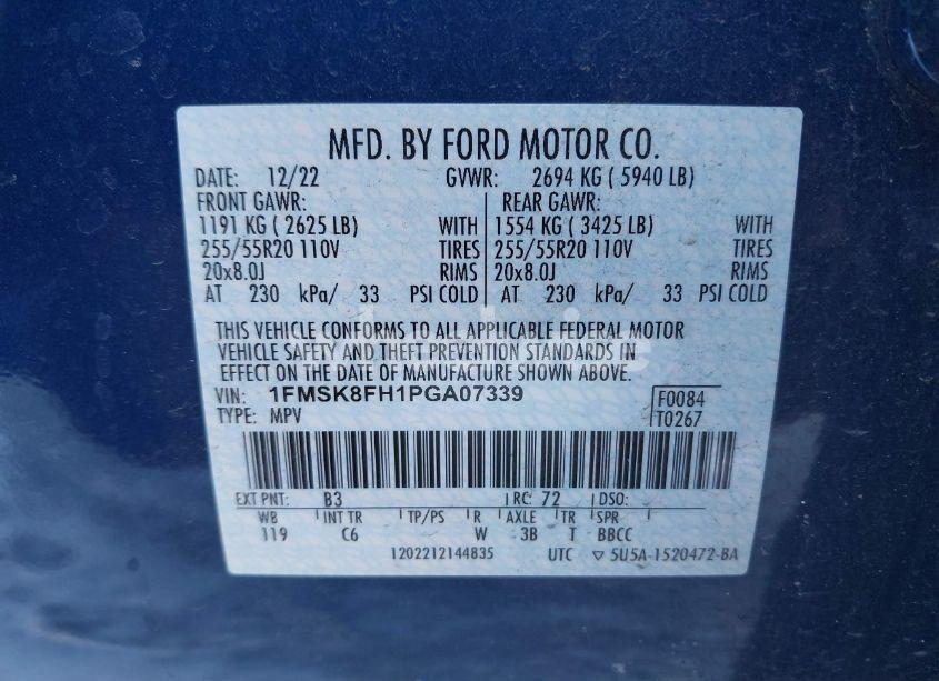 Photo 9 of 2023 Ford Explorer LIMITED (VIN 1FMSK8FH1PGA07339)