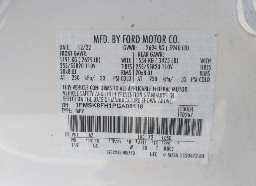 Photo 9 of 2023 Ford Explorer LIMITED (VIN 1FMSK8FH1PGA08118)