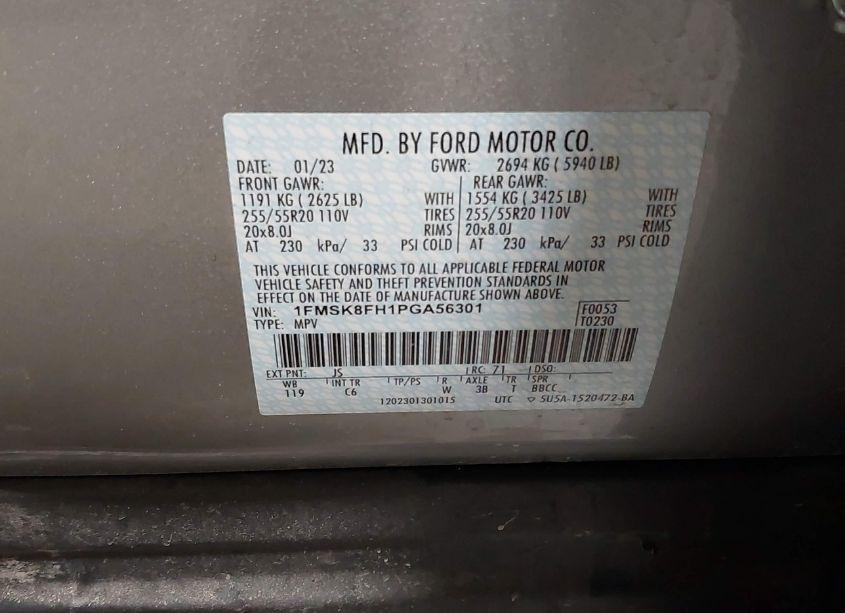 Photo 9 of 2023 Ford Explorer LIMITED (VIN 1FMSK8FH1PGA56301)