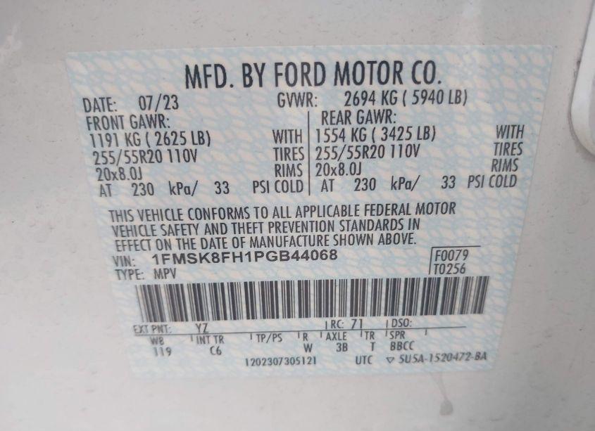 Photo 9 of 2023 Ford Explorer LIMITED (VIN 1FMSK8FH1PGB44068)