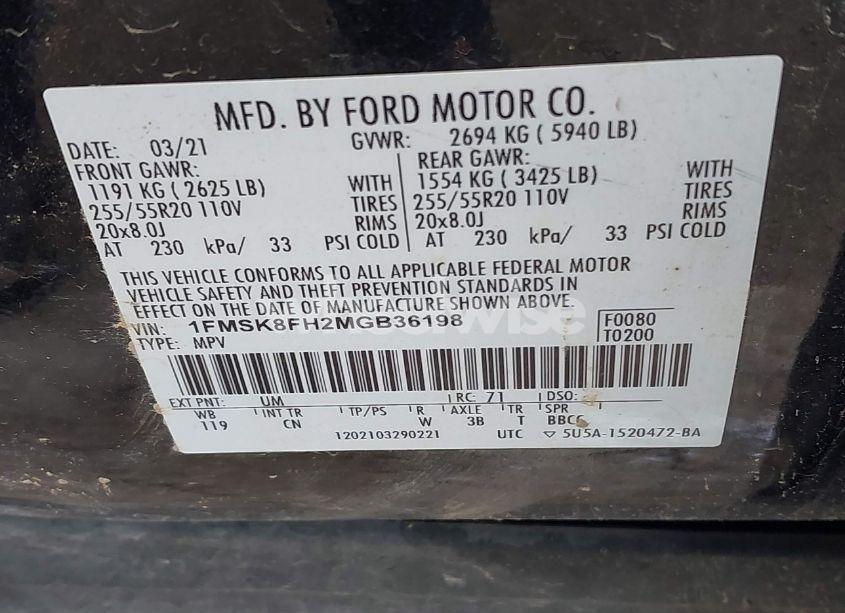 Photo 9 of 2021 Ford Explorer LIMITED (VIN 1FMSK8FH2MGB36198)