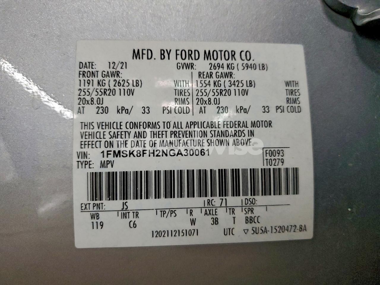 Photo 13 of 2022 FORD EXPLORER LIMITED (VIN 1FMSK8FH2NGA30061)