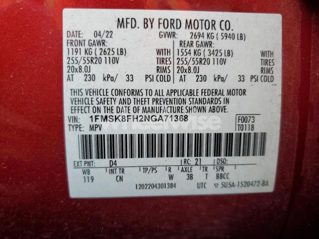 Photo 6 of 2022 FORD EXPLORER LIMITED (VIN 1FMSK8FH2NGA71368)