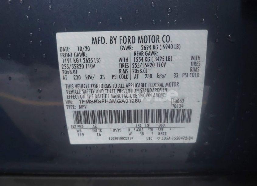 Photo 9 of 2021 Ford Explorer LIMITED (VIN 1FMSK8FH3MGA01280)