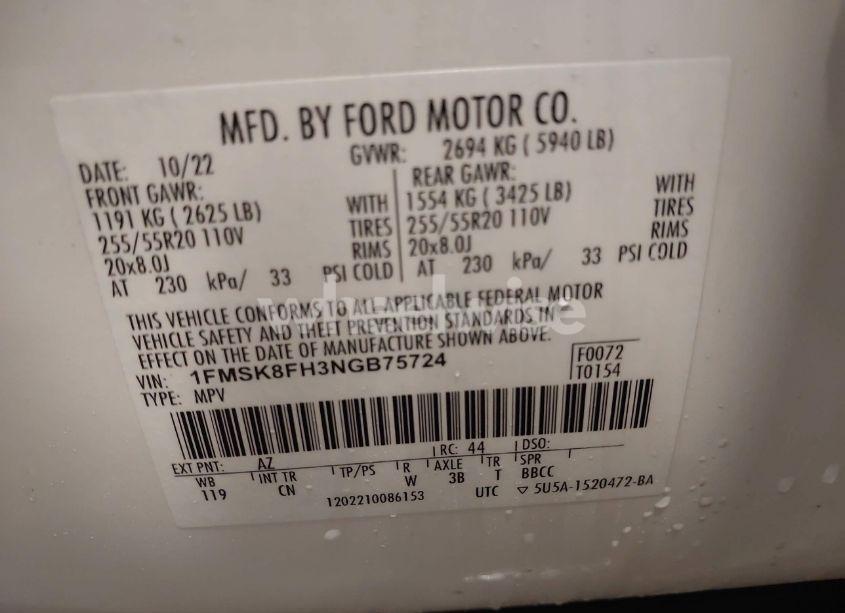 Photo 9 of 2022 Ford Explorer LIMITED (VIN 1FMSK8FH3NGB75724)