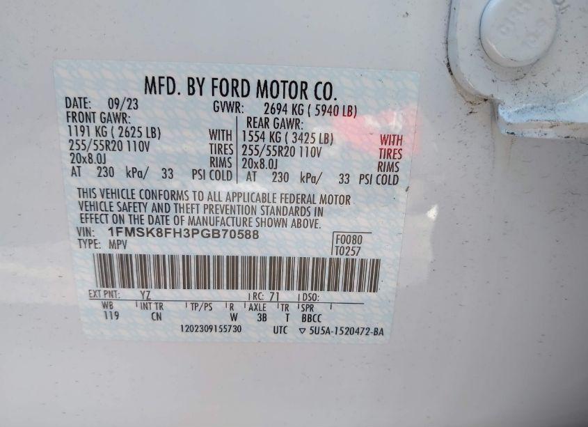 Photo 9 of 2023 Ford Explorer LIMITED (VIN 1FMSK8FH3PGB70588)