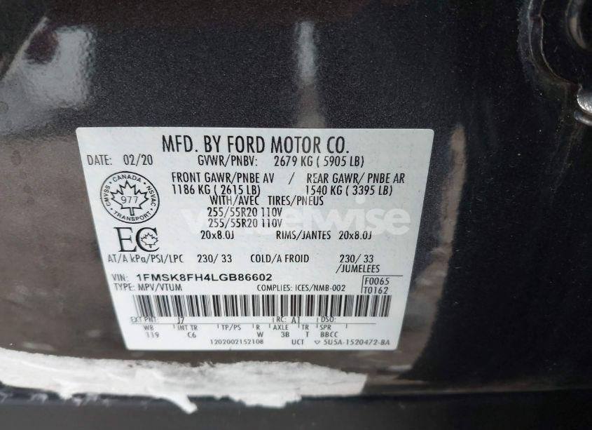 Photo 9 of 2020 Ford Explorer LIMITED (VIN 1FMSK8FH4LGB86602)