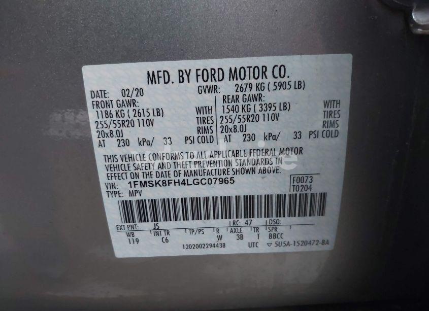 Photo 9 of 2020 Ford Explorer LIMITED (VIN 1FMSK8FH4LGC07965)