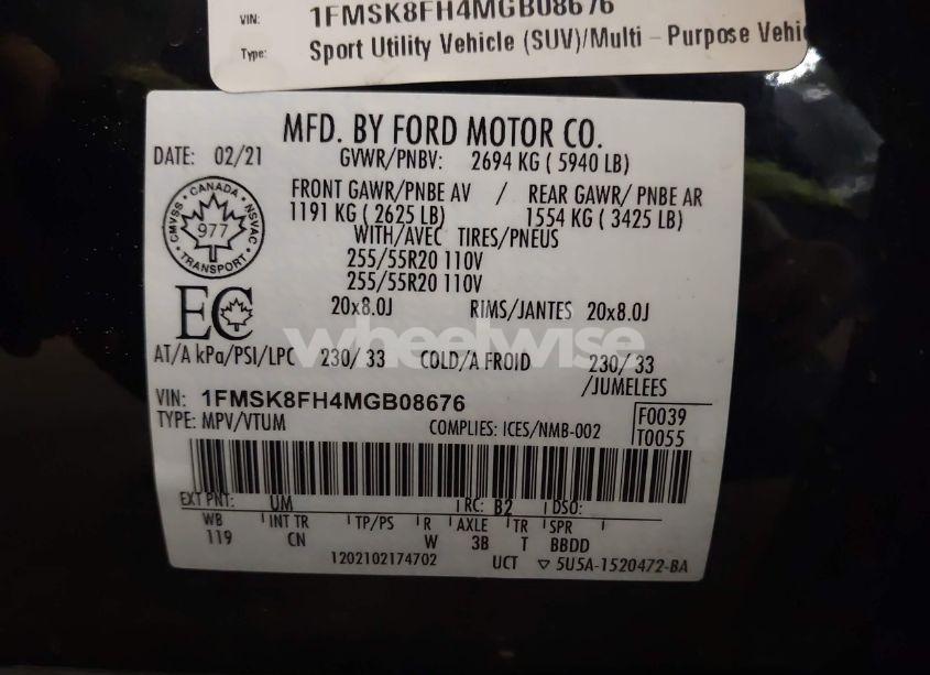 Photo 9 of 2021 Ford Explorer LIMITED (VIN 1FMSK8FH4MGB08676)