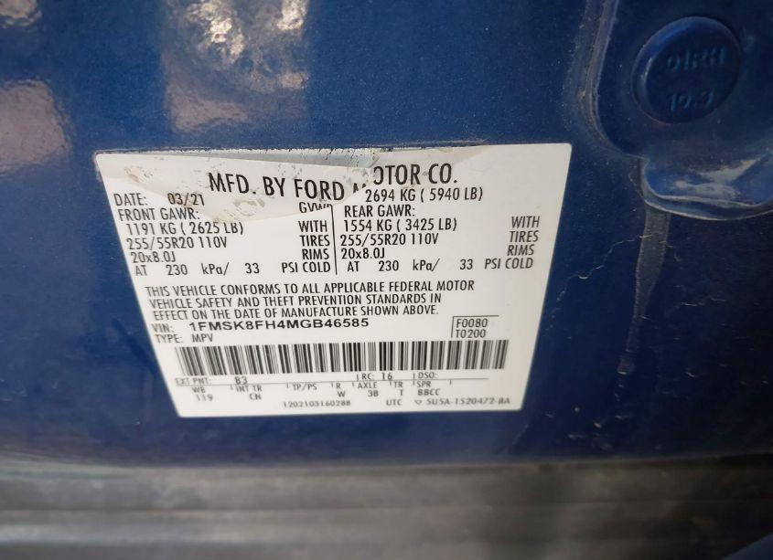 Photo 9 of 2021 Ford Explorer LIMITED (VIN 1FMSK8FH4MGB46585)