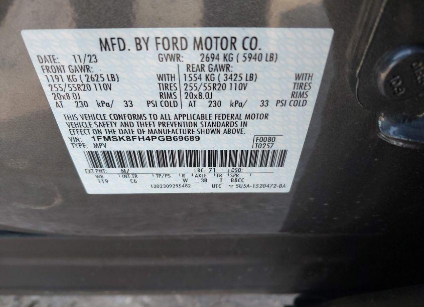 Photo 9 of 2023 Ford Explorer LIMITED (VIN 1FMSK8FH4PGB69689)