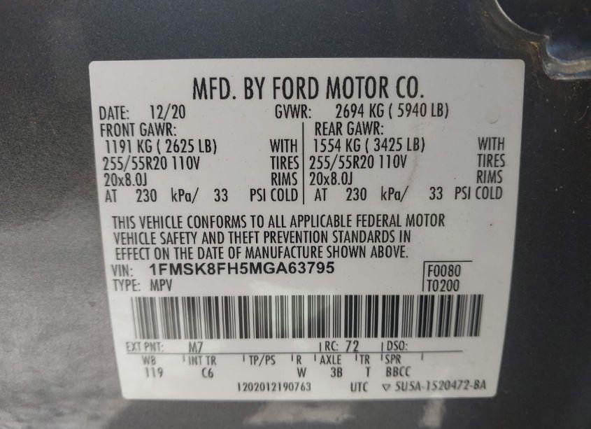 Photo 9 of 2021 Ford Explorer LIMITED (VIN 1FMSK8FH5MGA63795)