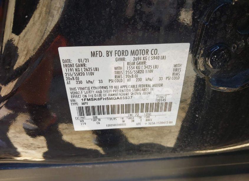 Photo 9 of 2021 Ford Explorer LIMITED (VIN 1FMSK8FH5MGA85537)