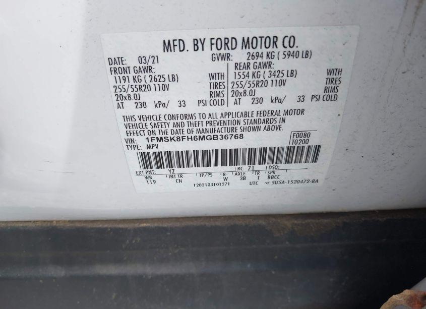 Photo 9 of 2021 Ford Explorer LIMITED (VIN 1FMSK8FH6MGB36768)