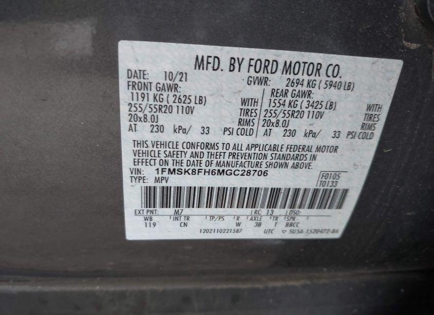 Photo 9 of 2021 Ford Explorer LIMITED (VIN 1FMSK8FH6MGC28706)