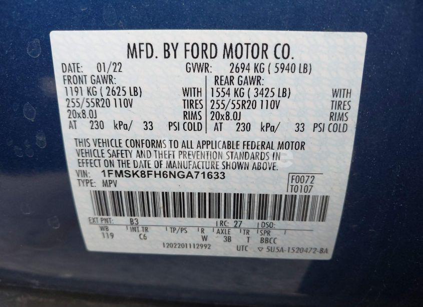 Photo 9 of 2022 Ford Explorer LIMITED (VIN 1FMSK8FH6NGA71633)
