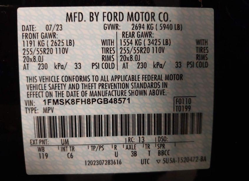Photo 9 of 2023 Ford Explorer LIMITED (VIN 1FMSK8FH8PGB48571)
