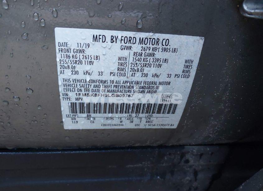 Photo 9 of 2020 Ford Explorer LIMITED (VIN 1FMSK8FH9LGB09787)