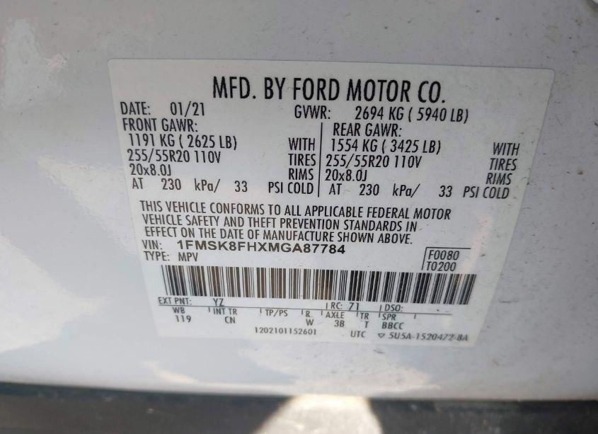 Photo 9 of 2021 Ford Explorer LIMITED (VIN 1FMSK8FHXMGA87784)